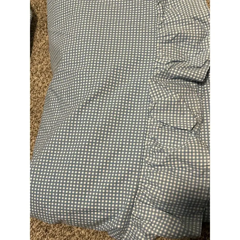 Lauren Ralph Lauren Twin Sheet Set Blue Gingham Ruffle Cotton Farmhouse